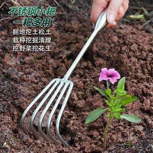 加粗不锈钢小耙子松土赶海园艺工具钉耙农具扒草种菜钯子铁爬子硬