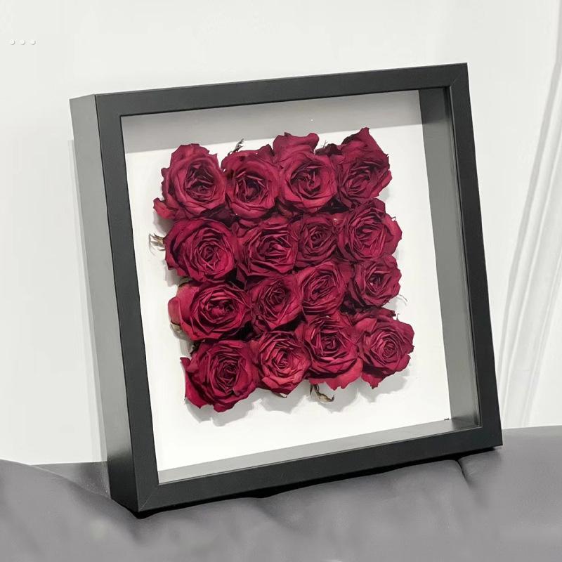 正方形干花相框diy摆台永生花保存立体手工画框卫生纸巾玫瑰花
