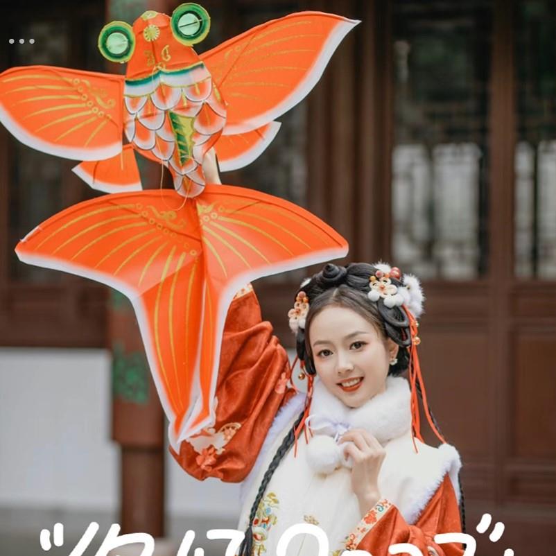 国风汉服舞蹈纸鸢风筝儿童潍坊古风老式拍照传统燕子沙燕复古古装