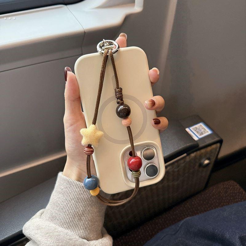 星星油蜡手机链挂手腕2025年新款串珠棕色复古百搭防丢手机挂绳子