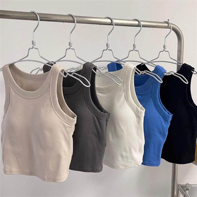 纯棉背心女夏内搭短款露脐大码小吊带工字打底无袖外穿带胸垫上衣