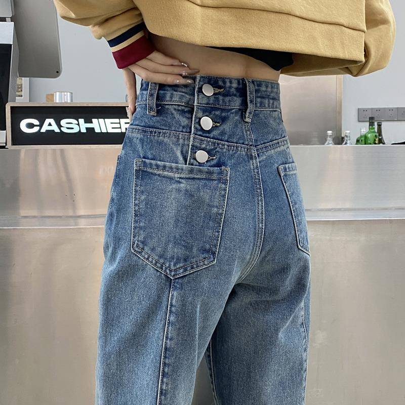 阔腿牛仔裤女2025年新款春秋直筒宽松高腰显瘦垂感设计感拖地长裤
