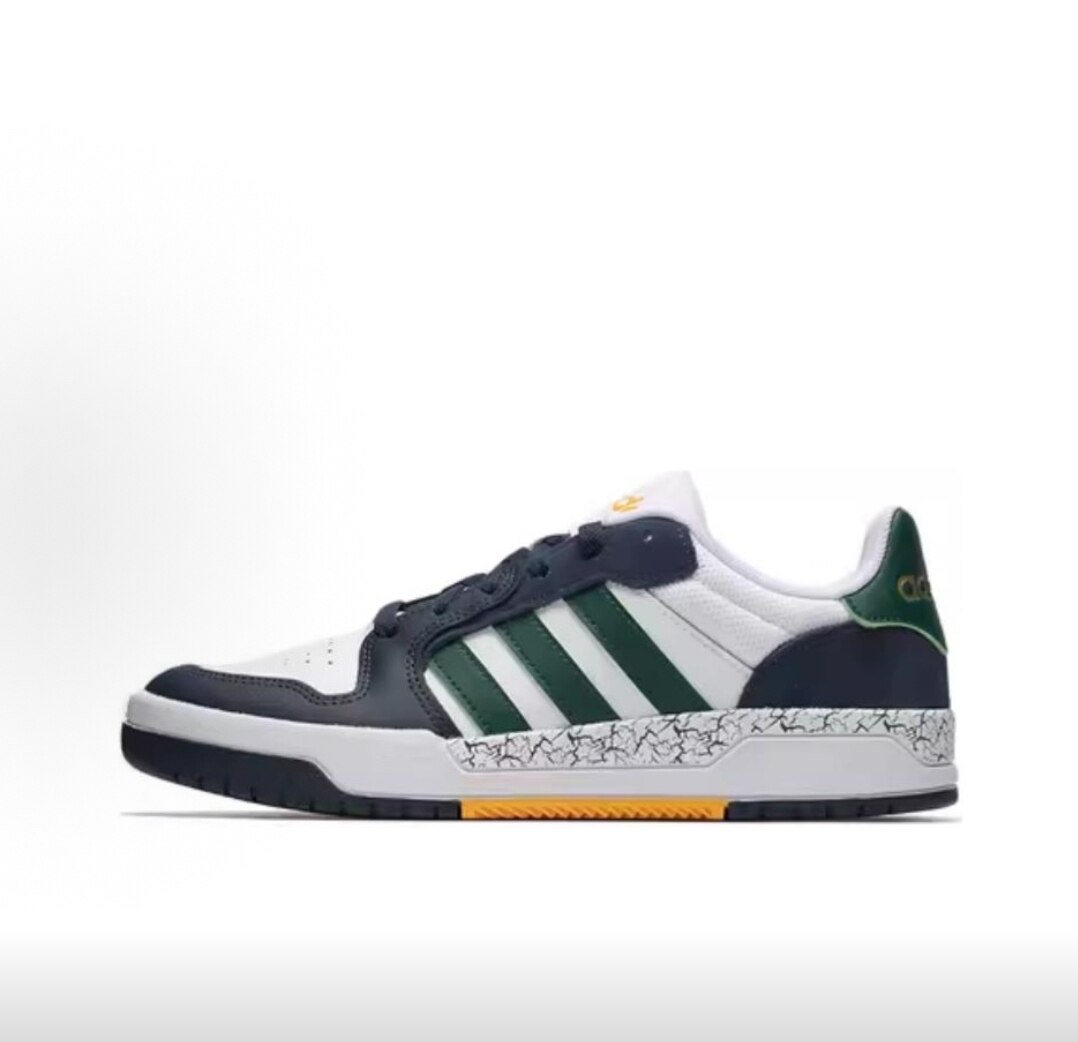 adidas 织物合成革牛剖层革 美式校园风 低帮板鞋 白绿蓝JQ5047