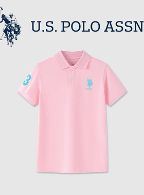 USPA男女童短袖polo衫夏季2025新款儿童中大童半袖白色翻领T恤