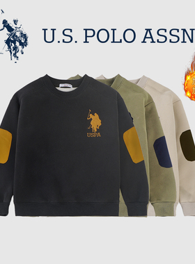 USPOLO男女童打底衫儿童加绒加厚羊羔绒卫衣长袖秋冬季保暖宝宝