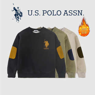 USPOLO男女童打底衫儿童加绒加厚羊羔绒卫衣长袖秋冬季保暖宝宝