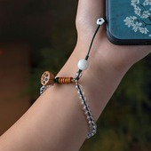 思怀白水晶手机链短款 挂件中国风小莲蓬手机挂绳手腕女精致挂件礼