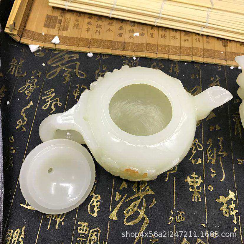 富汗精白玉阿茶YSY00018壶摆件 品白玉石酒壶具客厅工艺品茶摆件