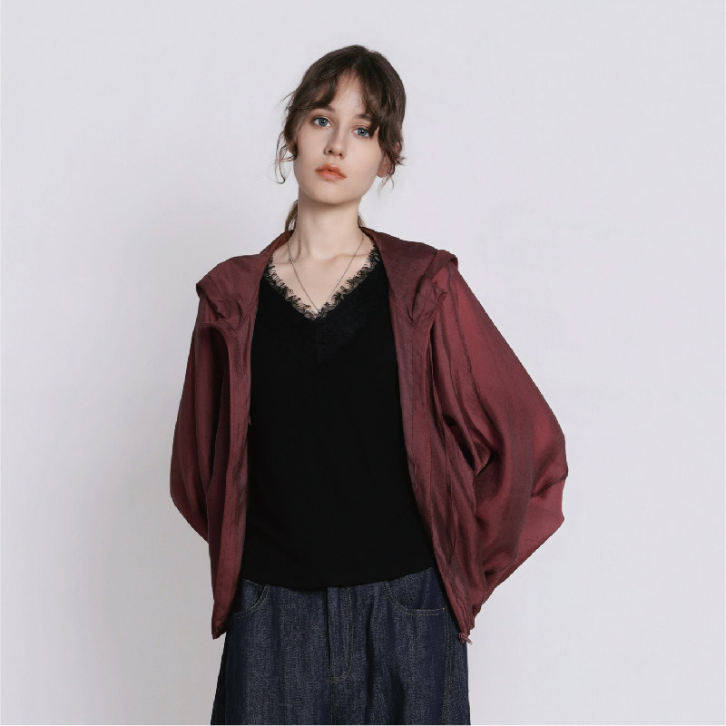 Jane express/简表达高定修身抽绳短外套连帽休闲上衣女XWT62001