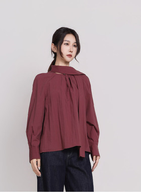 Jane express/简表达莱赛尔捏褶插肩衬衣百搭纯色衬衫女CZS62001