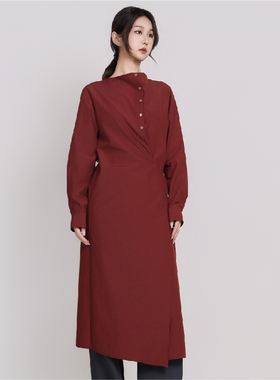 Jane express/简表达新年红色系凹造型百搭衬衫连衣裙女CLY61003