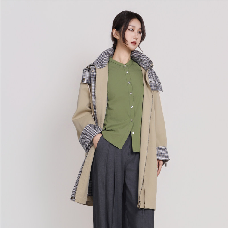 Jane express/简表达中长款宽松落肩风衣女士上衣外套CWT61001