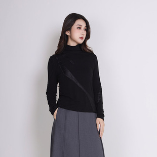 针织衫 Jane 黑色拼接面料打底衫 简表达25冬新款 DZZ52002 express
