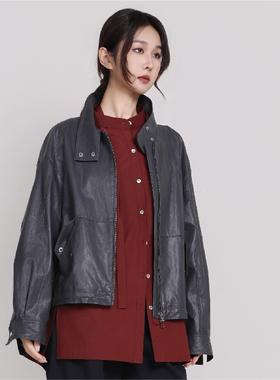 Jane express/简表达极简风素皮夹克宽松修身皮衣外套女CWT61003