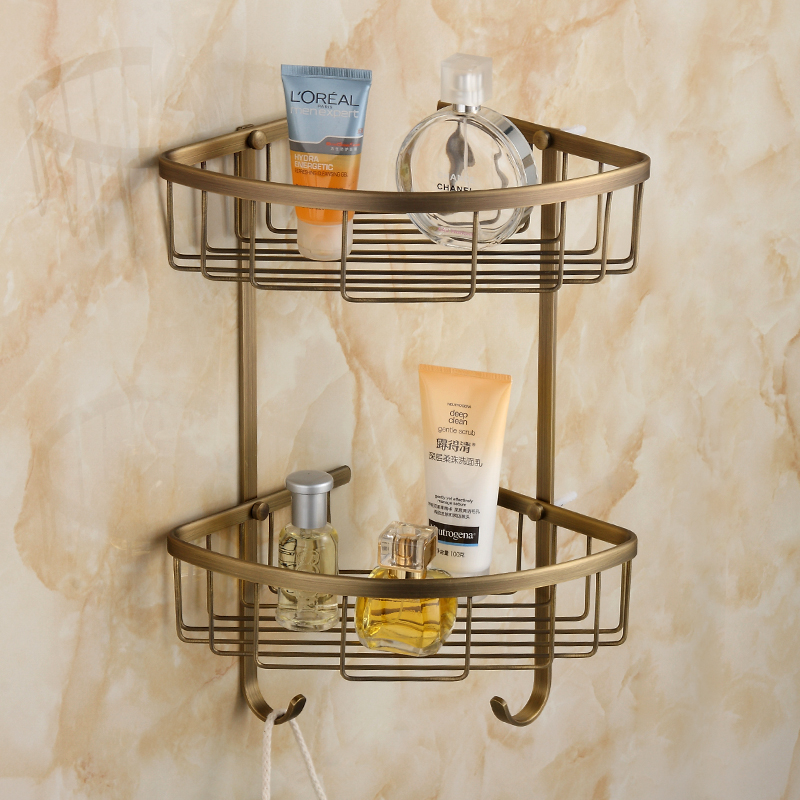仿古浴室转角架黄铜三角置物架