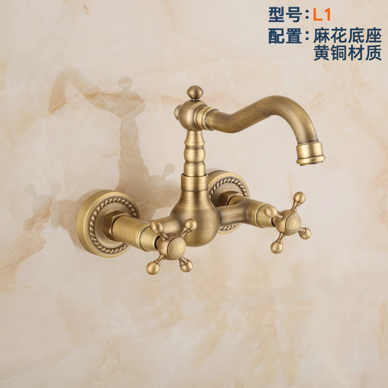 欧式仿古田园风入墙式冷热水龙头黄铜阳台家用洗衣池洗脸面盆龙头
