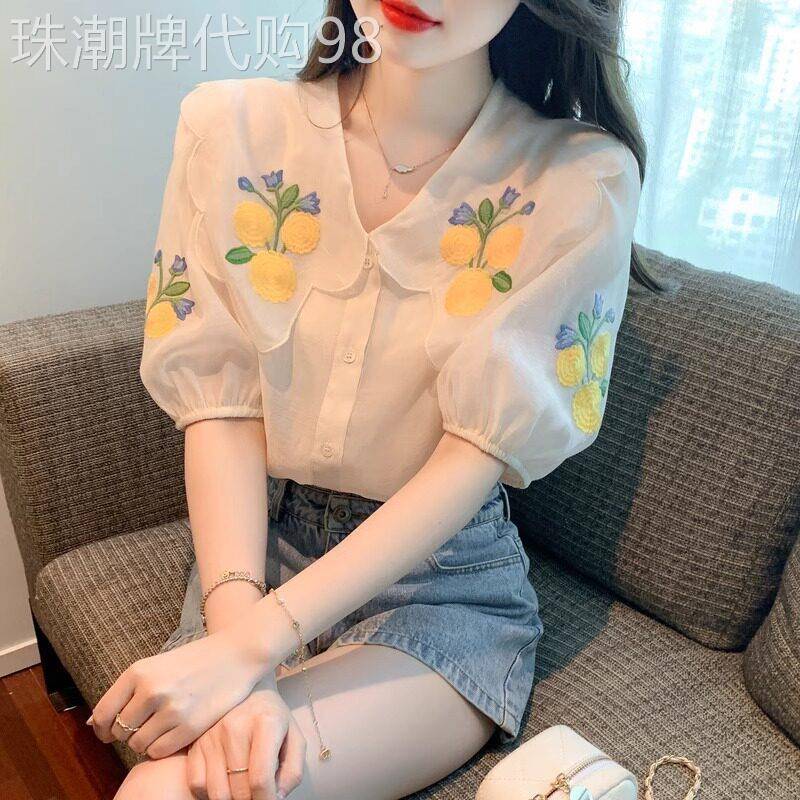 雪纺衬衫女2026新款夏季法式V领高级感轻奢减龄洋气泡泡袖上衣女