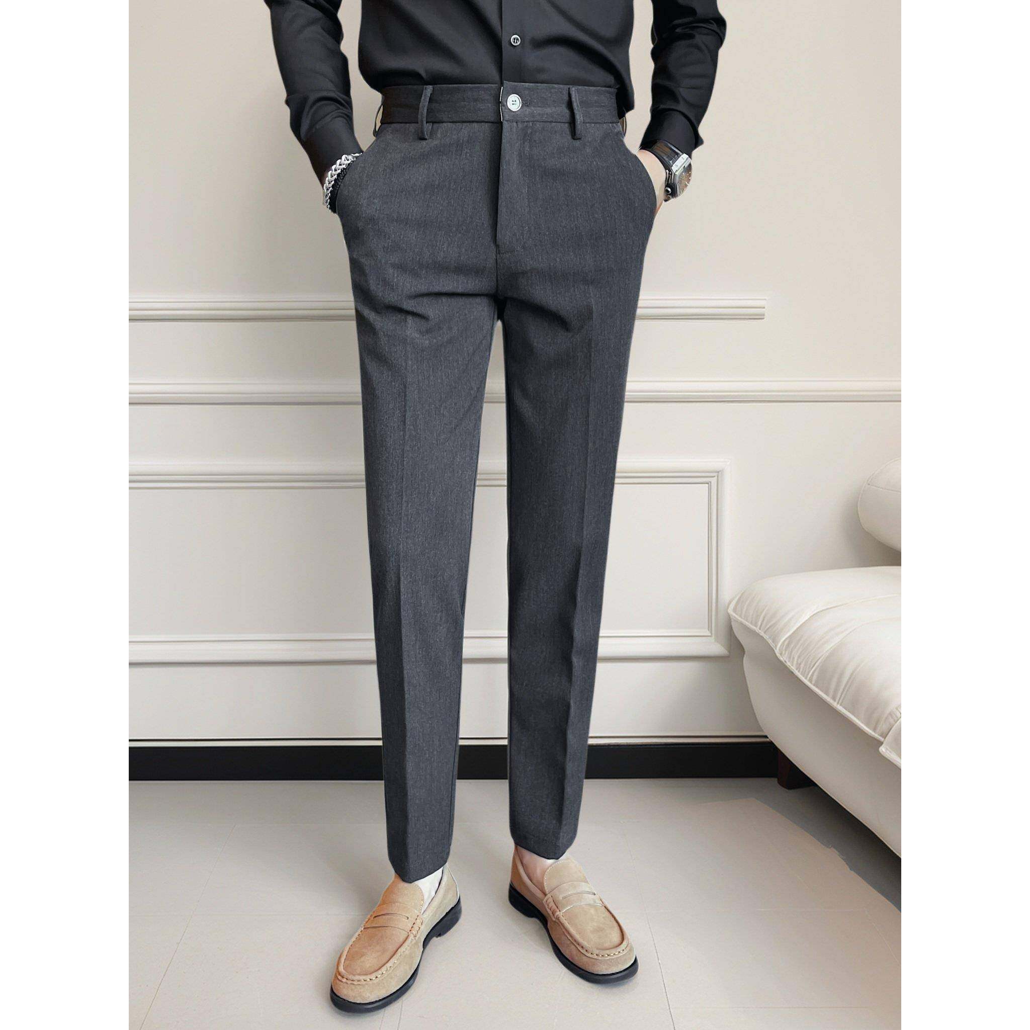 高端商务休闲西裤男秋冬季新款免烫西装裤抗皱时尚修身小脚长裤子