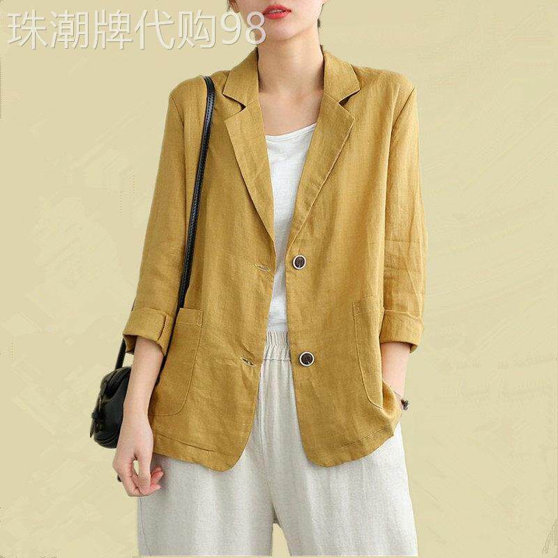 棉麻小西装外套女夏季薄款2026新款复古宽松休闲短款亚麻西服上衣