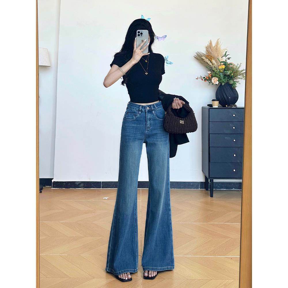 微喇牛仔裤女秋冬加绒2025新款高腰垂感宽松显瘦小个子喇叭阔腿裤