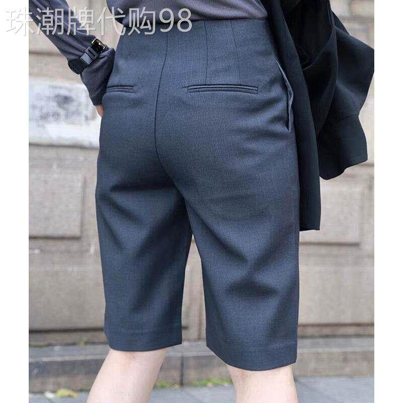 灰色西装短裤女夏季2025新款小个子高腰显瘦中裤休闲直筒五分裤