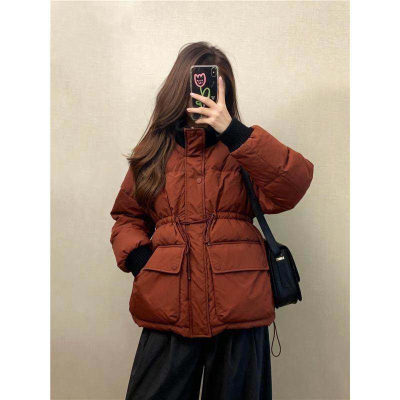 中长款小个子韩系独特超好看外套棉袄红色收腰羽绒服棉服冬季女款