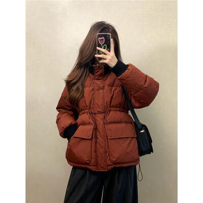 中长款小个子韩系独特超好看外套棉袄红色收腰羽绒服棉服冬季女款
