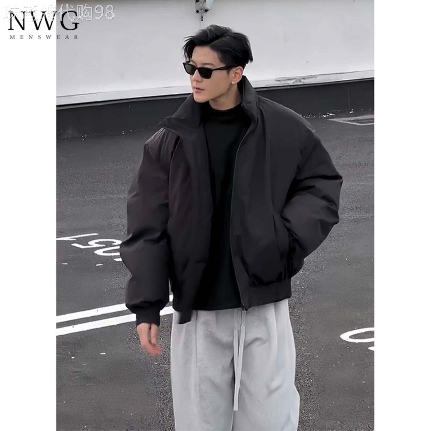 飞行夹克羽绒服男秋冬季加厚美式宽松短款立领棒球服廓形工装外套