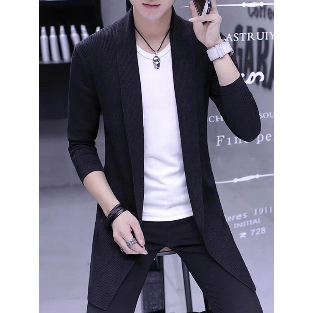 男士针织开衫春秋季2025新款中长款修身毛衣外穿风衣高端夹克外套