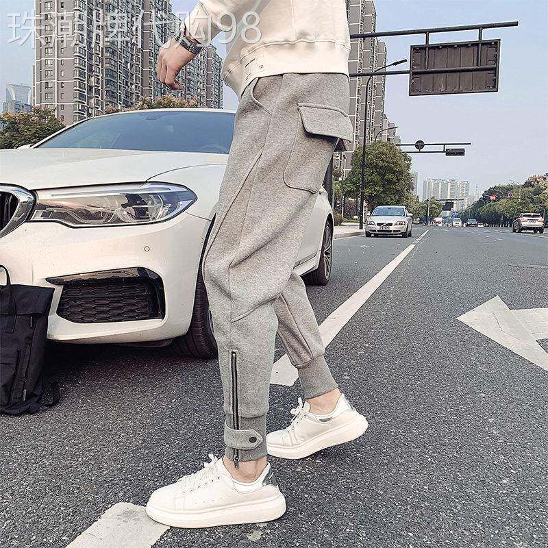 灰色运动厚棉裤男潮牌春秋季2025新款修身束脚哈伦裤子百搭休闲长