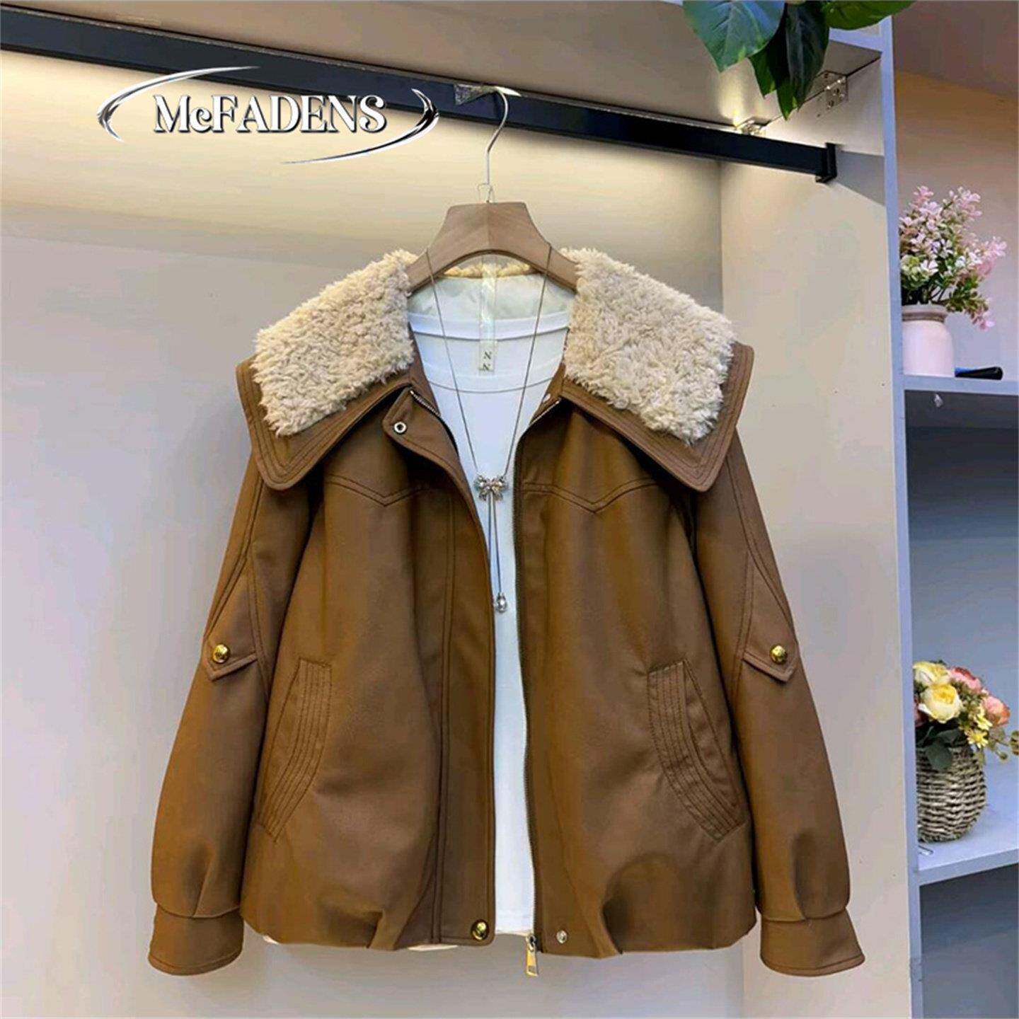 香港冬季新款翻领高级感加棉pu皮外套大码女装胖mm遮肉保暖上衣潮