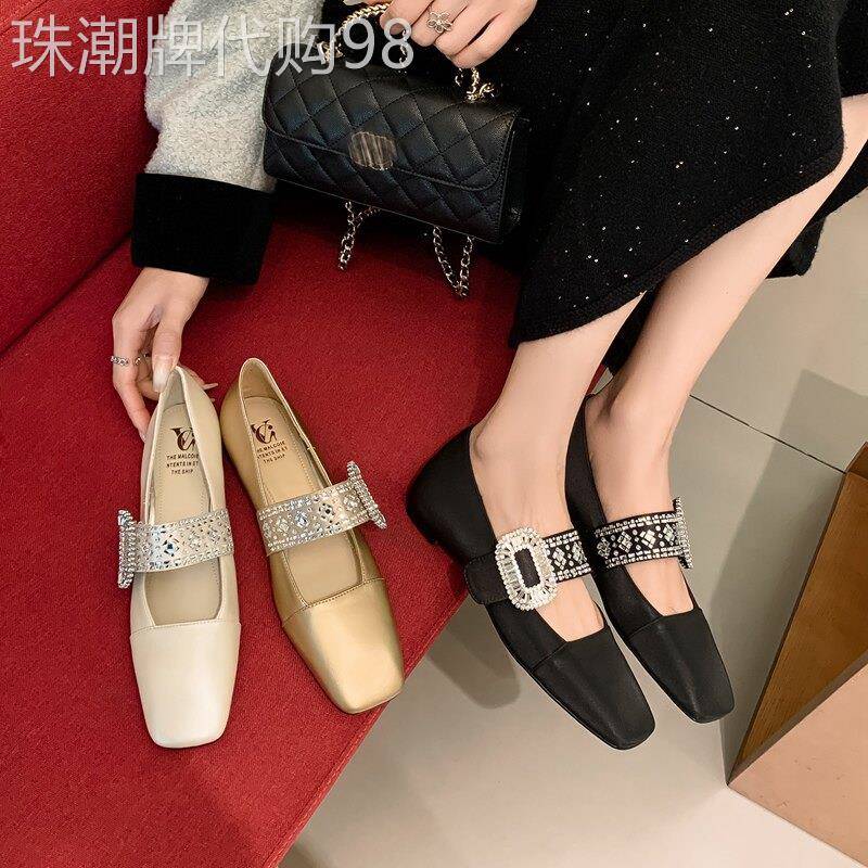 暗夜舞者~法式优雅风水钻扣玛丽珍鞋时髦丝绸单鞋方头内增高女鞋