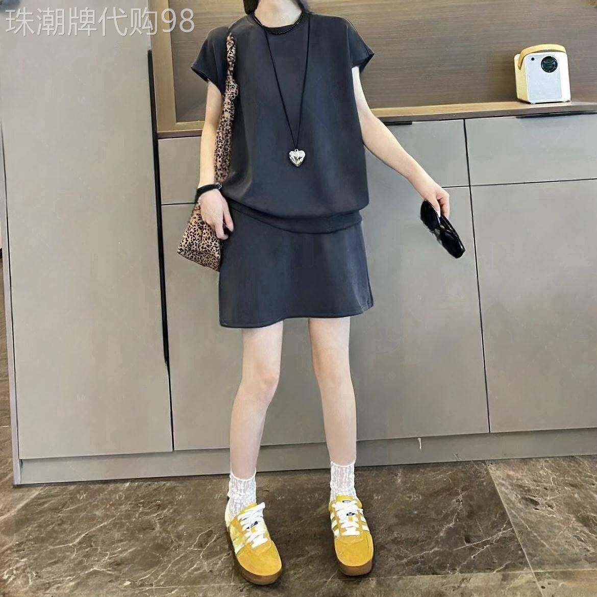 香港2025夏季短袖T恤短裤两件套大尺码女装胖mm显瘦休闲 运动套装