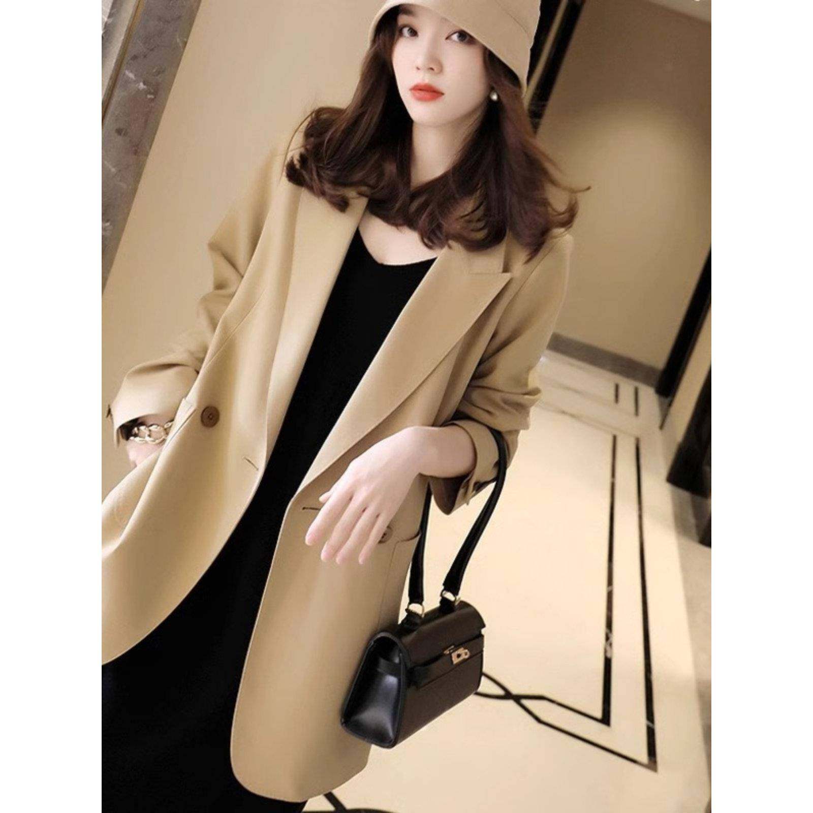 大码韩版宽松休闲西装外套女2025春季新款胖mm200斤高级时尚西服