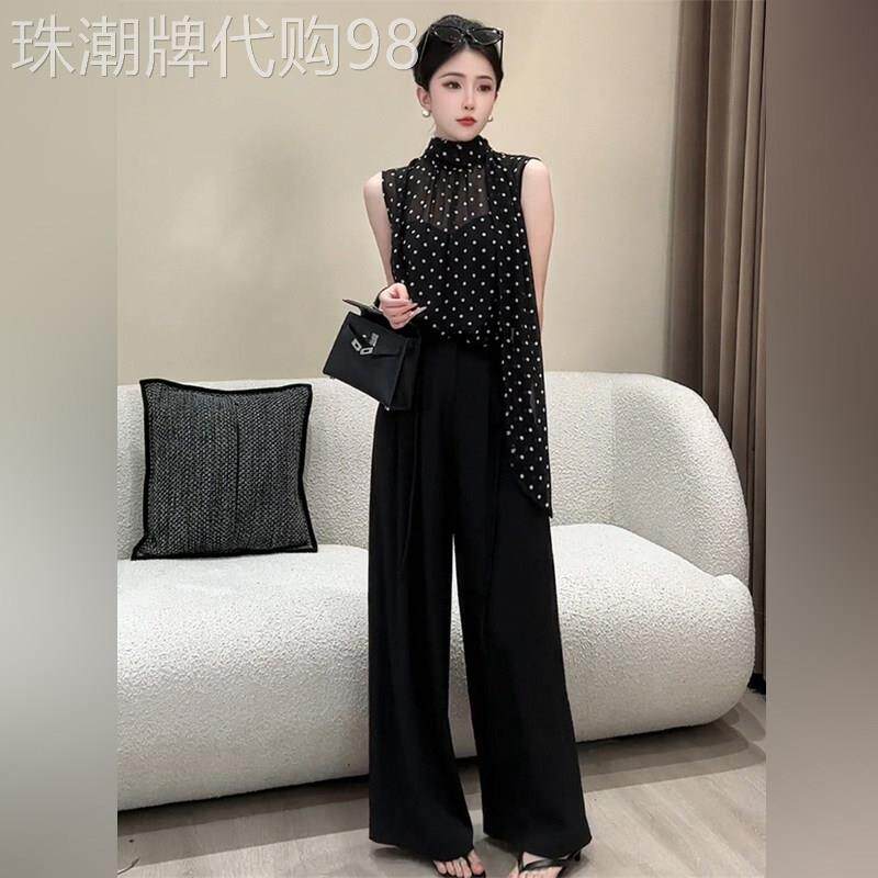 潮牌小众设计感气质波点无袖短上衣裤子套装夏季百搭显瘦两件套女