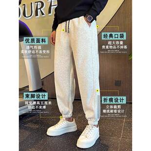 男士运动卫裤加绒加厚春秋冬季新款潮牌宽松哈伦裤子男款休闲长裤