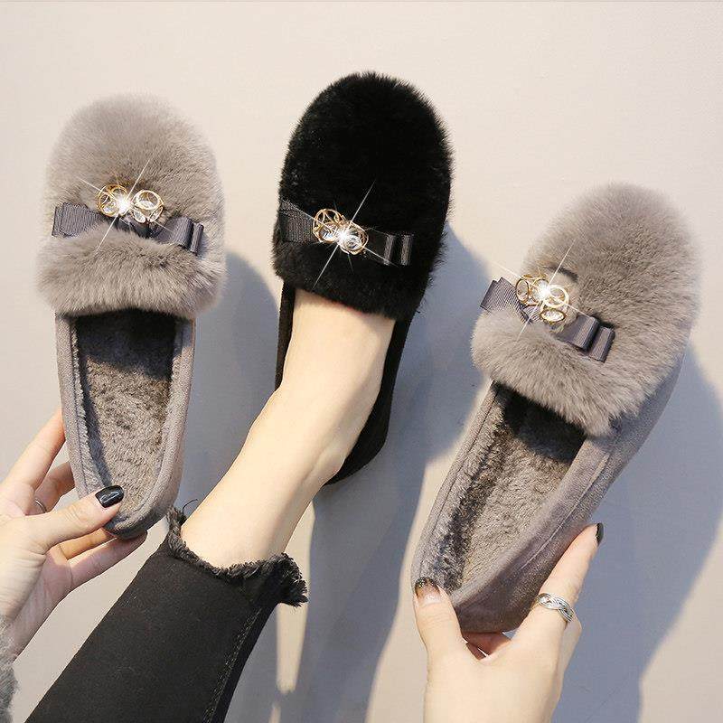 潮牌平底毛毛鞋女秋冬季新款豆豆鞋韩版包鞋大尺码百搭加绒厚棉鞋,女鞋,棉鞋,淘宝优惠券,粉丝福利购,淘宝优惠卷