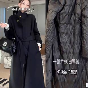 香港黑色羽绒内胆毛呢外套中长款冬季新款高级感加厚赫本风大衣女