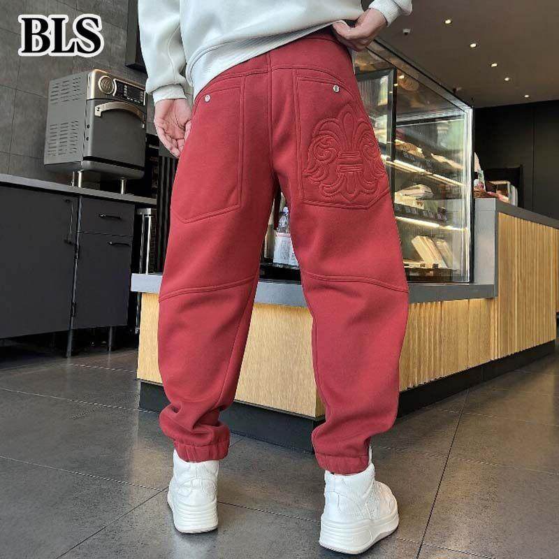 高端本命年红色加绒束脚裤男款冬季2025新款加厚保暖宽松休闲卫裤