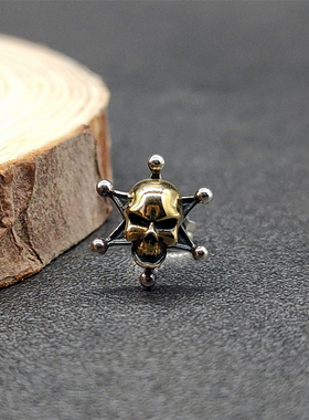 Musa Singing男士趣味立体骷髅头小丑造型925银黄铜拼色潮人耳钉