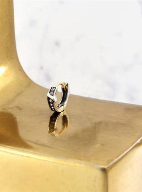 Musa Singing男士手工925银镶透明锆石日系复古潮流小号迷你耳环