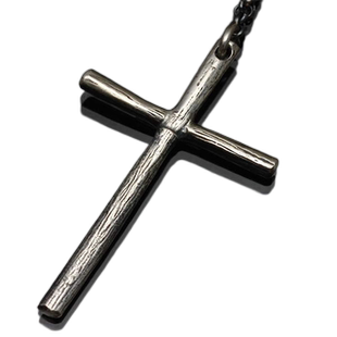 Musa Singing男款日系极简复古木纹十字架吊坠925纯银潮流项链