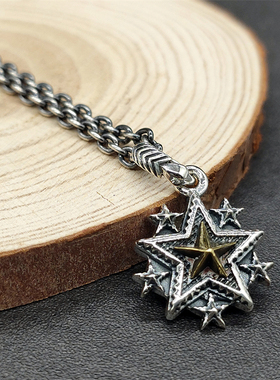 Musa Singing男款手工复古做旧925银立体五角星吊坠小众日系项链