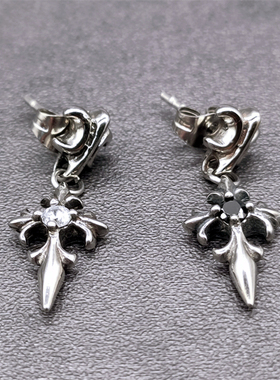 Musa Singing男士日系复古百合徽章十字镶嵌锆石耳坠潮人休闲耳钉