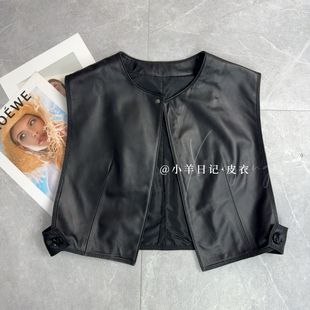 坎肩 小众设计感叠穿外搭无袖 2025秋流行爆款 复古pu皮衣马甲女短款