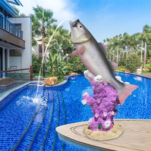 户外喷泉装饰玻璃钢吐水大型工艺品新加坡鱼尾狮摆件园林景观雕塑