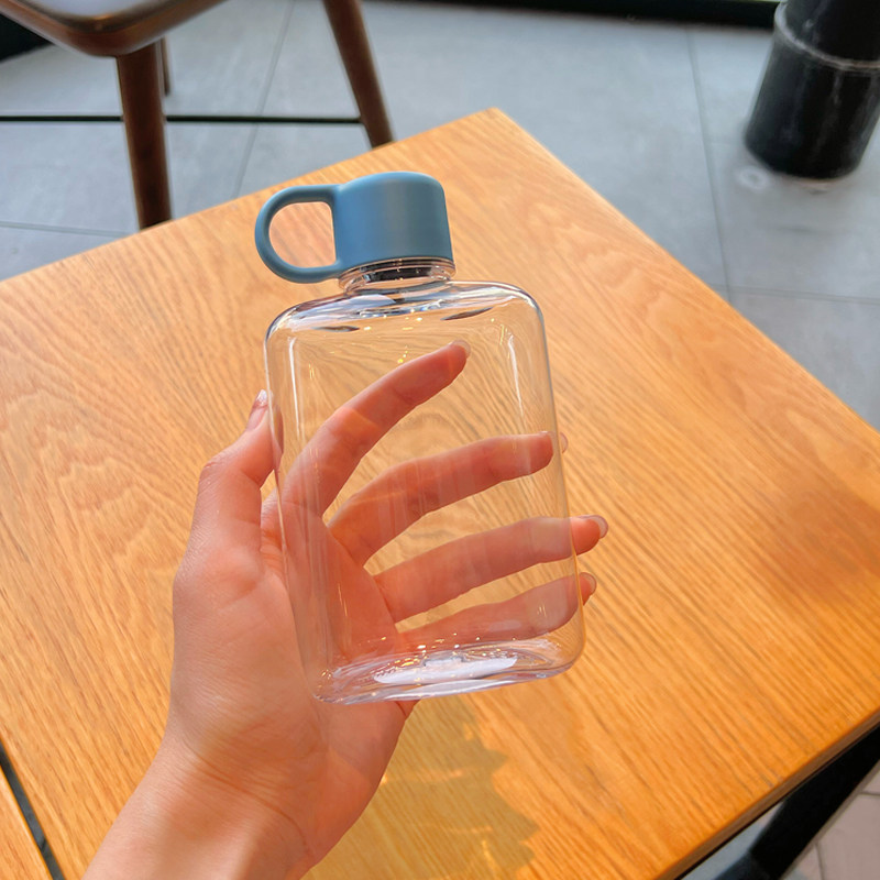 tritan扁水壶方形口袋杯小巧便携简约带刻度杯子学生上学随身水杯