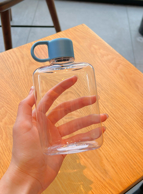 tritan扁水壶方形口袋杯小巧便携简约带刻度杯子学生上学随身水杯
