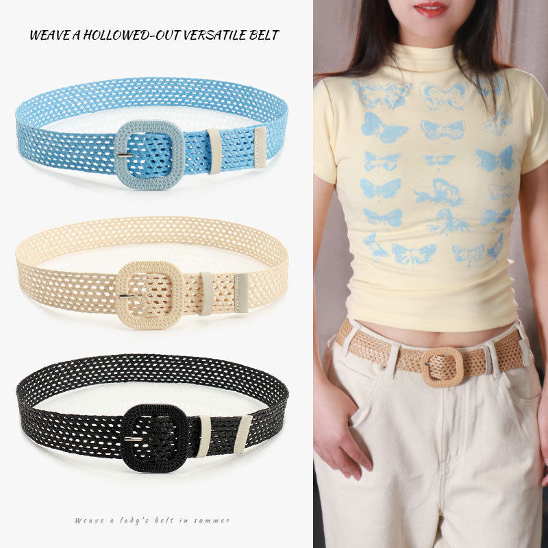 Sweet forest grass woven hollow decoration dress belt  women