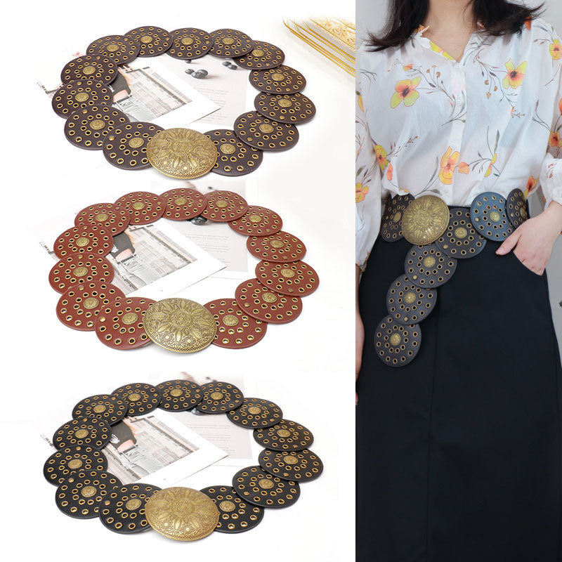 Vintage metal splicing hollow out spicy girl belt